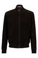 Kurtki męskie - BOSS Męska kurtka Jamaro ze skóry z naszywką z logo, ciemnobrązowy, 44 - miniaturka - grafika 1