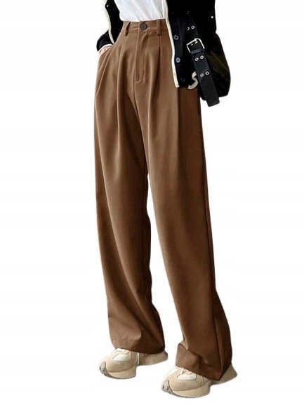 SHEIN CASUAL BRĄZOWE SPODNIE PROSTE Z WYSOKIM STANEM XL 1JA