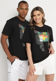 Czarna Koszulka T-shirt z Bawełny z Ozdobnym Nadrukiem Savenelle - Koszulki męskie - miniaturka - grafika 1