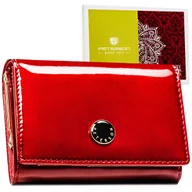 Portfele - Mały skórzany portfel damski czerwony lakierowany antykradzieżowy RFID PETERSON - miniaturka - grafika 1