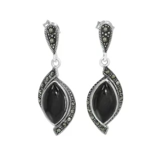 Kolczyki srebrne z markazytami i onyksem - Kolczyki - miniaturka - grafika 1