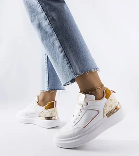Białe sneakersy z beżowymi wstawkami Margarita-39 - Botki damskie - miniaturka - grafika 1