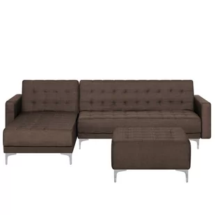 Beliani Sofa rozkładana tapicerowana ciemnobrązowa prawostronna z otomaną ABER - Sofy i kanapy - miniaturka - grafika 1