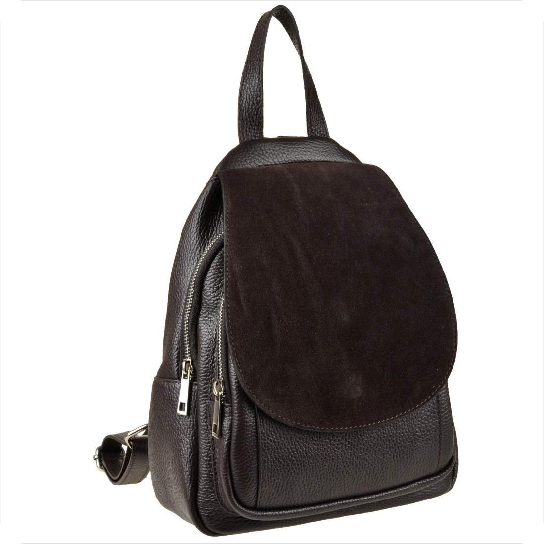 Plecak ze skóry naturalnej włoski brąz czekolada Borse in Pelle klapa zamszowa