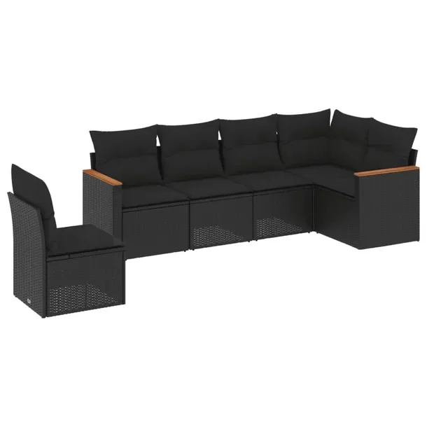 Zestaw wypoczynkowy modułowy z poduszkami, czarny, rattan PE, wymiary: 62x