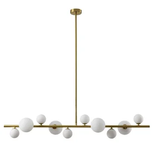 Złota lampa Milky Drop z białymi wiszącymi kulami, długość 120 cm idealna do salonu - Lampy sufitowe - miniaturka - grafika 1