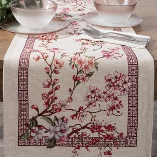 Bieżnik obrus dekoracyjny gobelin THAI 45x140 Eurofirany naturalny różowy kwitnąca wiśnia - Obrusy i serwetki Bieżnik obrus dekoracyjny gobelin THAI 45x140 Eurofirany naturalny różowy kwitnąca wiśnia - Obrusy i serwetki - miniaturka - grafika 1