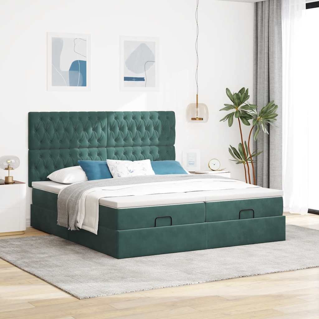 vidaXL Łóżko otomana z materacem ciemnozielone 160x200 cm aksamitne