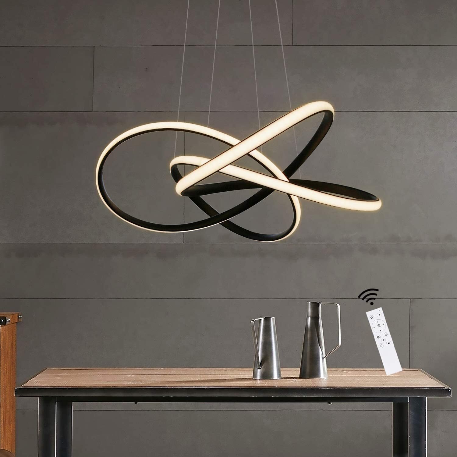 ZMH LED lampa wisząca do salonu czarna lampa wisząca regulowana wysokość Ø62cm 68W pierścienie żyrandol lampa sufitowa ściemnialna z pilotem
