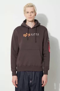 Alpha Industries bluza Alpha Label Hoody męska kolor brązowy z kapturem z nadrukiem 118331.696 - Bluzy męskie - miniaturka - grafika 1