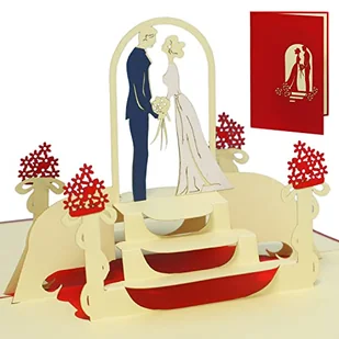 LIN-POP UP kartki ślubne, zaproszenia ślubne, kartki 3D, kartki z życzeniami, kartki miłości, ślubne, dla młodej pary przy ślubie, czerwone - Kartki okolicznościowe i zaproszenia - miniaturka - grafika 1