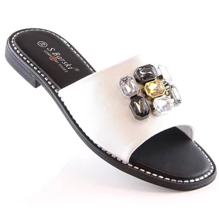 Klapki damskie płaskie komfortowe białe z cyrkoniami S.Barski Kv 2775-31 - Klapki i japonki damskie - miniaturka - grafika 1