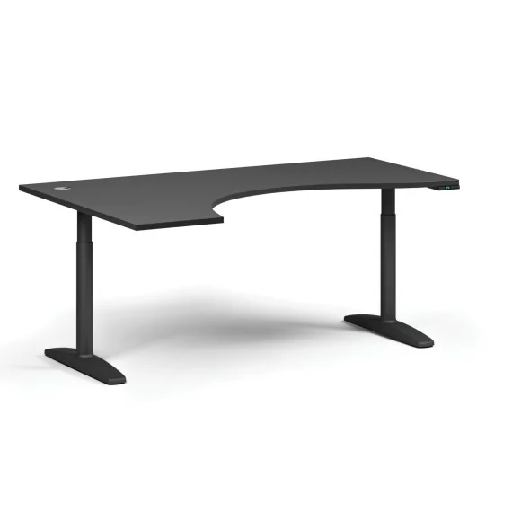 Stół z regulacją wysokości OBOL, elektryczny, 675-1325 mm, ergonomiczny lewy, blat 1800x1200 mm, podstawa czarna, grafit