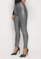 Legginsy - Szare Legginsy z Ekoskóry Ocieplane z Efektem Push-Up Labrisa - miniaturka - grafika 1