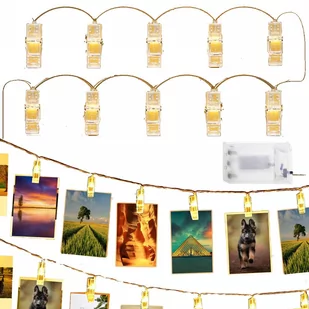Klipsy lampki LED klamerki na zdjęcia 10 LED ciepły biały - Oświetlenie świąteczne - miniaturka - grafika 1