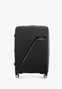 Duża walizka z polipropylenu w ukośne pasy czarno - złota - Walizki Duża walizka z polipropylenu w ukośne pasy czarno - złota - Walizki - miniaturka - grafika 1