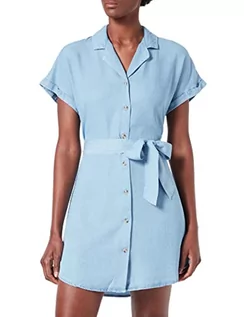 Koszulki i topy damskie - VERO MODA Damska koszulka Vmtara Ss Short Shirt Dress Ga Noos koszula, jasnoniebieski (light blue denim), L - grafika 1