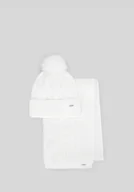 Czapki damskie - Damski zestaw zimowy – czapka z pomponem i szalik biały - miniaturka - grafika 1