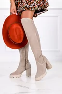 Kozaki damskie - Beżowe kozaki skorzane damskie na słupku za kolano PRODUKT POLSKI Casu 4179-41 - miniaturka - grafika 1