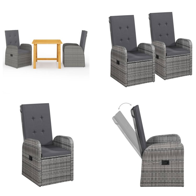 vidaXL 3-częściowy ogrodowy zestaw jadalniany szary - ogrodowy zestaw jadalniany - ogrodowe zestawy jadalniane - meble ogrodowe - zestaw mebli ogrodowych