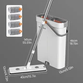 Inne - TEMU JOYBOS Mikrofibrowy Mop Płaski & Wiadrem z Długim Uchwytem, 40cm - Czyszczenie Podłóg na Sucho i na Mokro, Oszczędzający Przestrzeń Design, - miniaturka - grafika 1