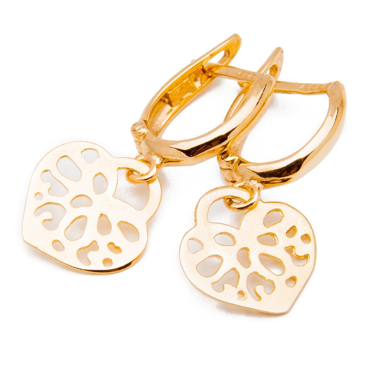 Złote kolczyki 585 ażurowe wiszące serduszka