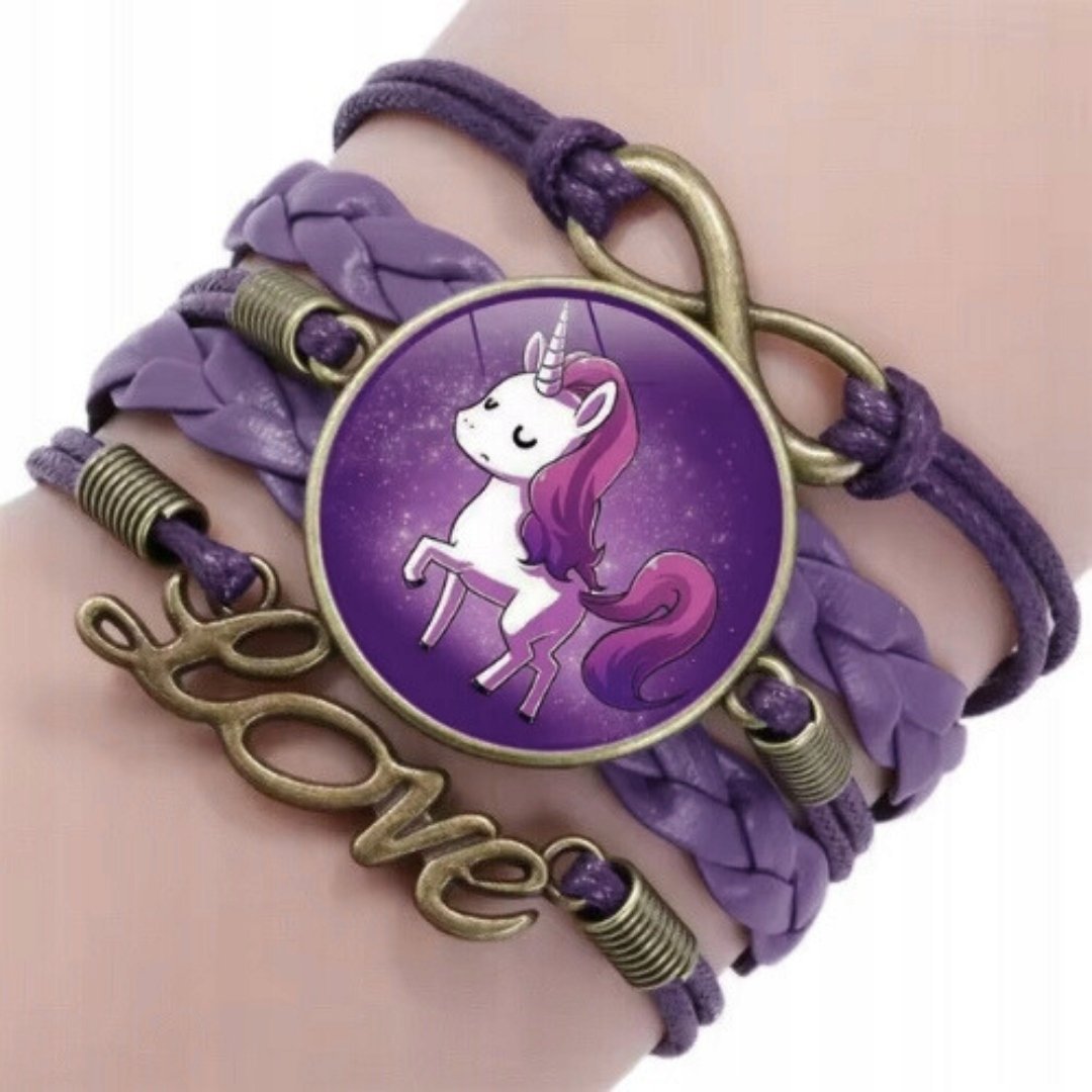 Bransoletka Love Infinity fioletowa medalion Jednorożec regulowana