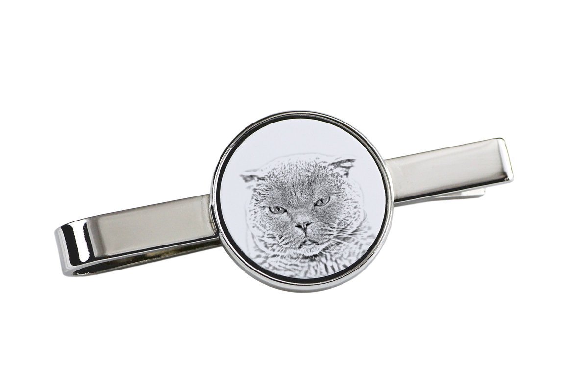 Szkocki fold - spinka do krawata z kotem, personalizowany klips do krawata, wyjątkowy prezent dla mężczyzny marki Art-Dog