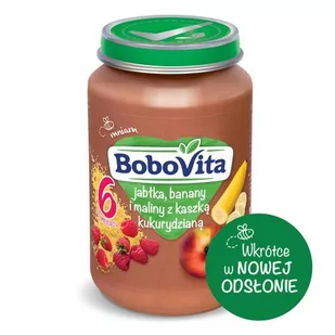 Bobovita Deserek Owoce i zboża - jabłka, banany i maliny z kaszką kukurydzianą - Desery dla dzieci - miniaturka - grafika 1