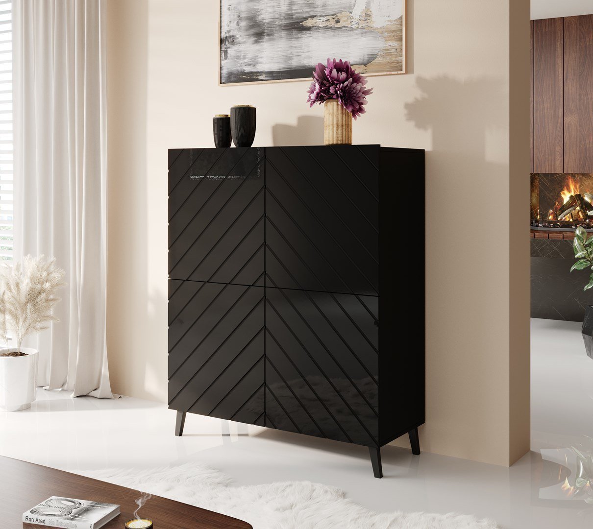 Cama Meble Regał ABETO 100,5x40xH121,5 czarny/czarny połysk
