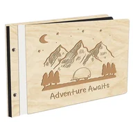 Albumy fotograficzne - Album Na Zdjęcia W Drewnianej Oprawie Z Czarnymi Kartami Z Grawerem Adventure Awaits Kamper Kemping Album Ze Wspomnieniami Z Wakacji - miniaturka - grafika 1