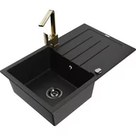 Zlewozmywaki z baterią - Mexen Bruno zlewozmywak granitowy 1-komorowy z ociekaczem i baterią kuchenną Rita, czarny - miniaturka - grafika 1
