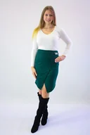 Spódnice - Spódnica Ołówkowa Asymetryczna z Rozcięciem MIDI Butelkowa zieleń XL - miniaturka - grafika 1