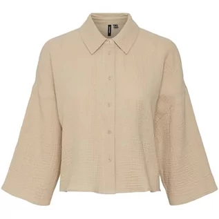 Koszulki i topy damskie - VERO MODA Damska koszulka Vmnatali Crop Shirt WVN Noos Top, Irish Cream, XL - grafika 1