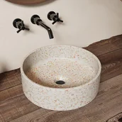 Umywalki - Umywalka okrągła nablatowa z różowego terazzo - 39 cm - DUKAT - miniaturka - grafika 1