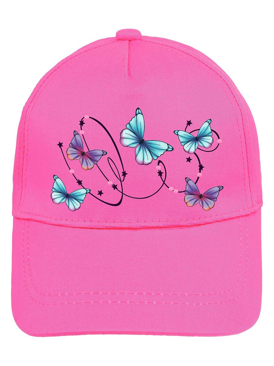 Dziewczęca czapka z daszkiem z motylkami ciemnoróżowa Ambra r.50/52