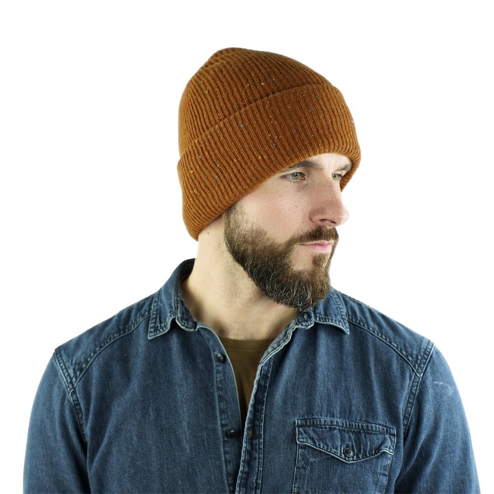 Wełniana czapka męska damska zimowa 100% wełna jasny brąz
