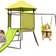 Place zabaw - Wieża do zabawy, rusztowanie wspinaczkowe z huśtawką, zjeżdżalnią i drabiną, wieża do wspinaczki dla dzieci, plac zabaw dla dzieci do ogrodu - miniaturka - grafika 1