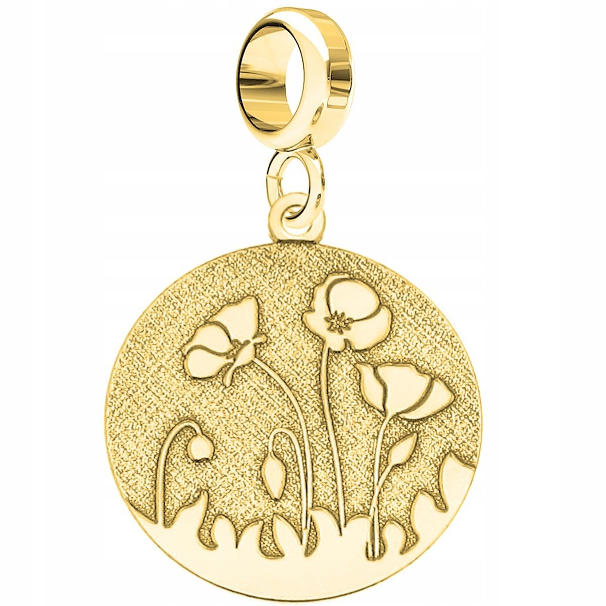 Charms Złoty Blaszka z Makami Łąka Kwiaty Kwiatki Maki Róża SREBRO 925