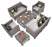 Meble ogrodowe - Zestaw mebli ogrodowych ALLIBERT Orlando Fiesta Lyon II, cappuccino-piaskowy, 6 elementów - miniaturka - grafika 1