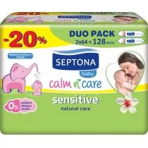 Septona Septona Baby Sensitive chusteczki nawilżane dla dzieci i niemowląt 2 x 64 sztuki [DWUPAK] 1143041 - Chusteczki nawilżane - miniaturka - grafika 1