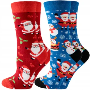 SKARPETKI CIEPLE SWIATECZNE MESKIE DAMSKIE SMIESZNE NIEBIESKIE CZERWONE - Skarpetki męskie - miniaturka - grafika 1