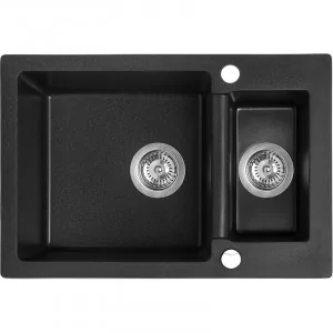 Laveo SBC 730T Zlewozmywak granitowy1,5 komoryWymiary 440x650x195 mm Wymiar szafki 700 mmWyko$588czenie czarneW zestawie z syfonem Space Saving i korkiem automatycznym - Zlewozmywaki - miniaturka - grafika 1
