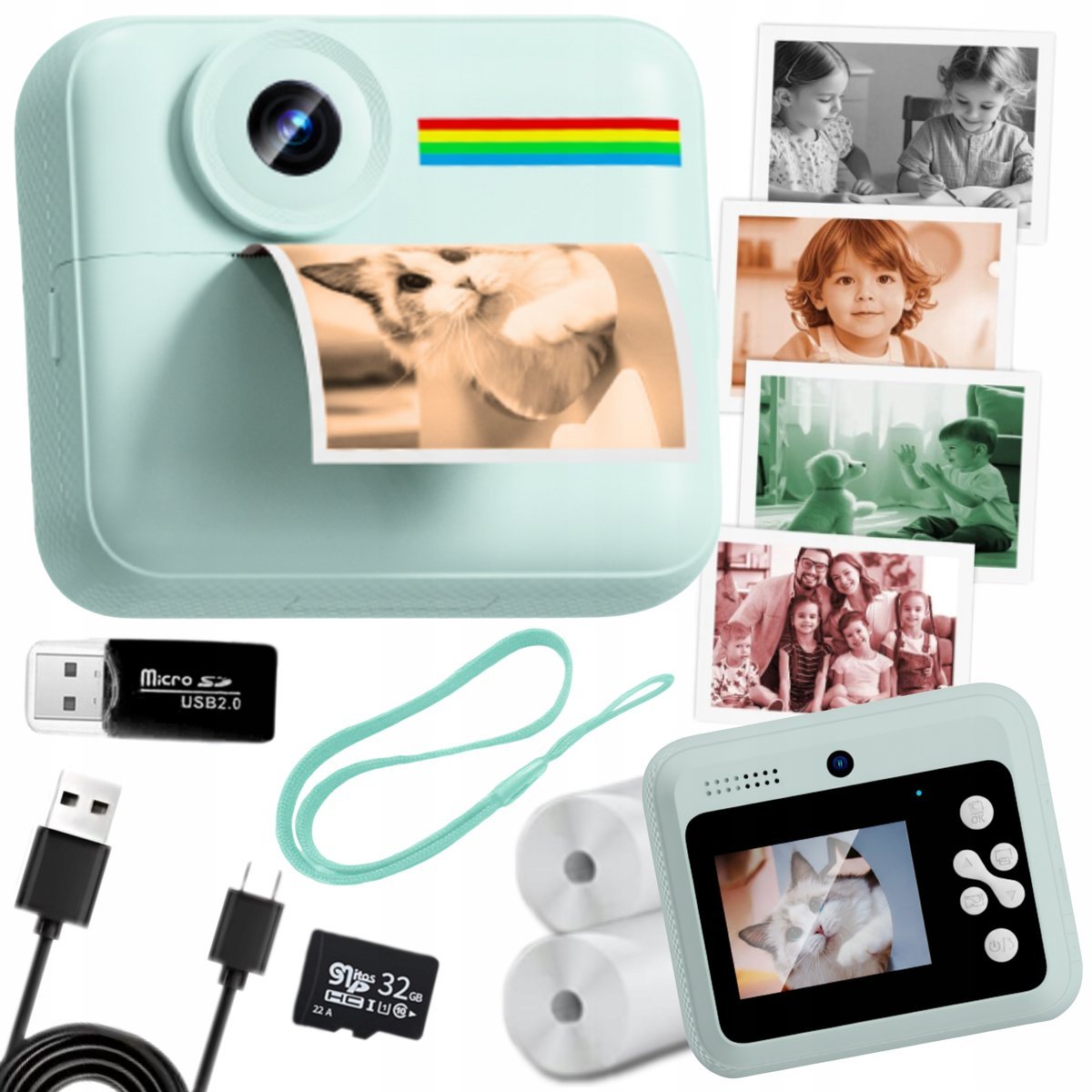 Aparat NATYCHMIASTOWY dla dzieci zdjęcia kolor selfie menu PL gry Drukuś