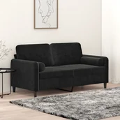 Sofy i kanapy - 2-osobowa sofa z poduszkami, czarna, 140 cm, aksamit - miniaturka - grafika 1