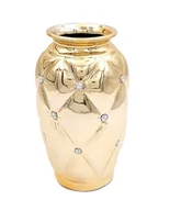 Wazony i flakony - Wazon ceramiczny z kryształkami glamour złoty okrągły waza pikowany 23 cm - miniaturka - grafika 1