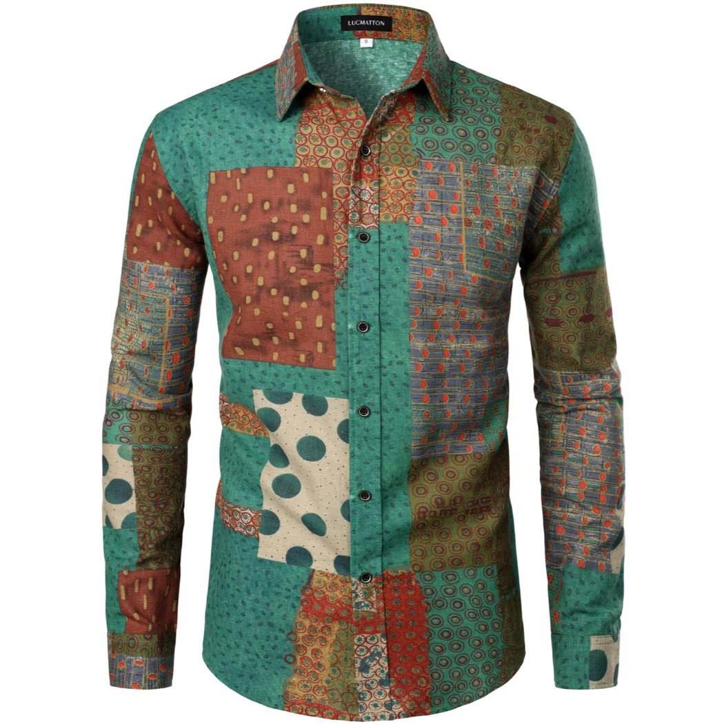 Męska Koszula Lniana w Kratę Elegancka Stylowa Zielona Czerwona Slim Fit S