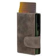 Etui na dokumenty i karty - CLICKSAFE® Etui na karty kredytowe z przegródką na monety i kieszonką na banknoty z szarej skóry z zielonym aluminiowym sejfem i ochroną RFID (etui na karty, Slim Wallet) - miniaturka - grafika 1