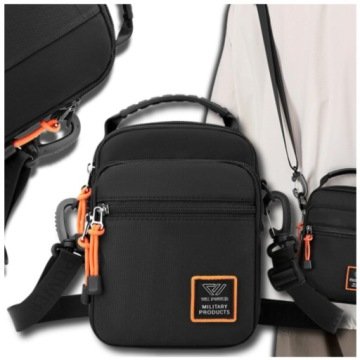 Torba Męska Sportowa Saszetka Torebka na ramię Uchwyt Czarna pasek Damska