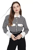 Koszule damskie - Trendyol Damska koszula oversize z podstawowym kołnierzem, Czarny, biały, 60 - miniaturka - grafika 1